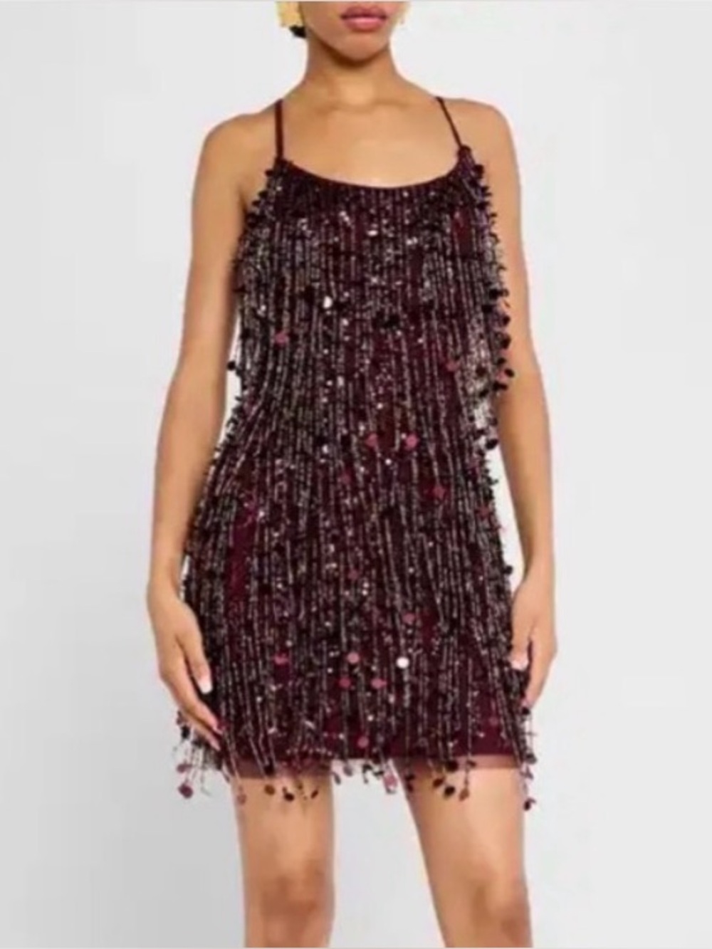 Liv Foster Bead & Sequin Fringe Bodycon Mini Dress Size 6 NWT